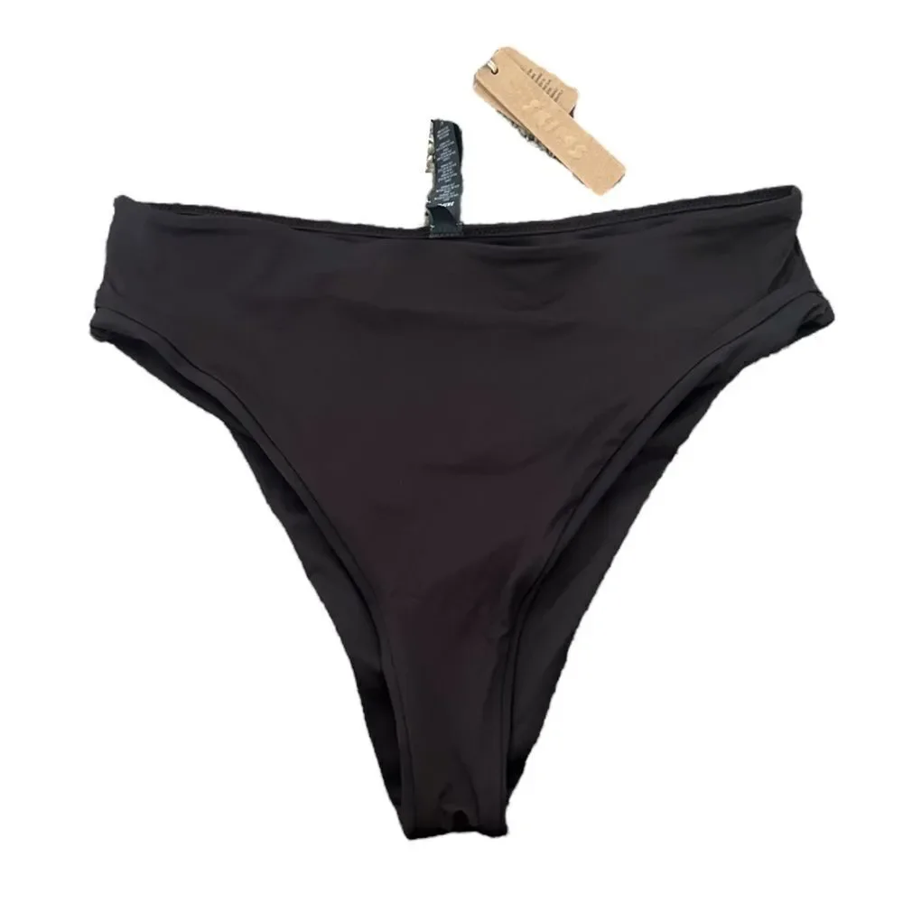 NWT SKIMS Recycled Signature Swim Mid Waist Bikini Bottom In Onyx Black